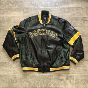 Vintage 90s NFL Green Bay Packers Leather Jacket Football Men’s Size 2XL